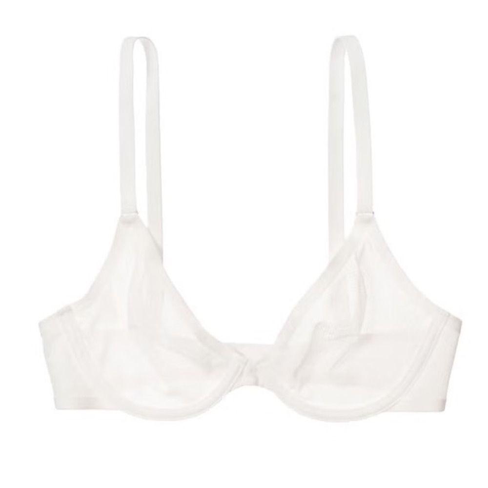 NWOT CUUP The Plunge Bra Sz 36B Salt White Sheer Mesh Underwire Lingerie Unlined